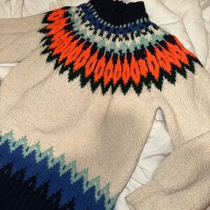 Pilcro Cream and Blue Turtleneck Sweater